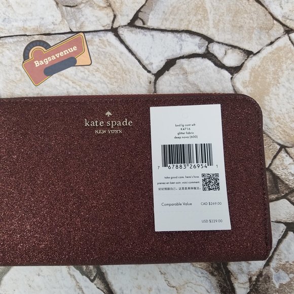 ✨ Shimmy Glitter Top Zip Tote Shoulder Bag Deep Nova Burgundy Wallet Kate spade - Picture 7 of 16